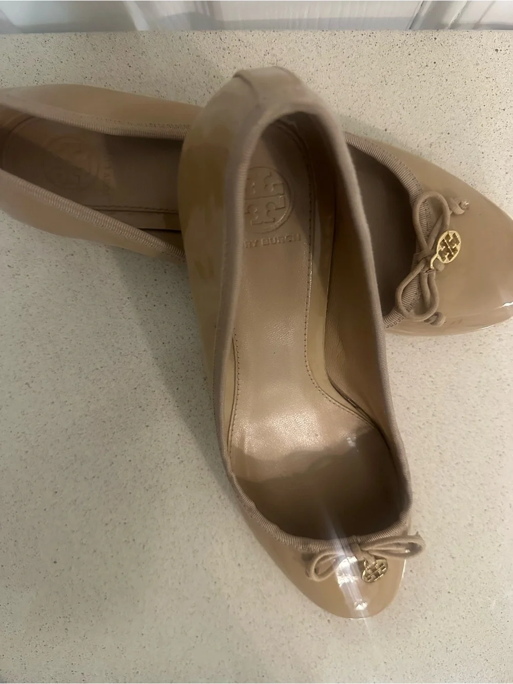 Tory Burch Patent Leather Block Heel Ballet Pumps Nude Women’s Size 8.5